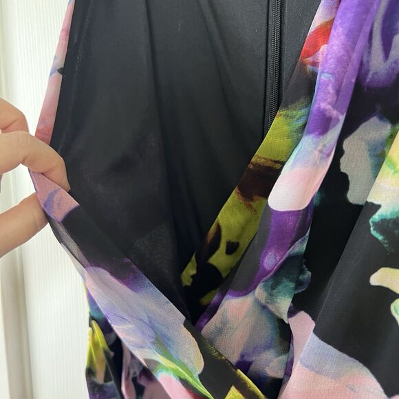 Tahari Floral Faux Wrap Dress Women’s Size 6 Sleeveless V-Neck Midi - Picture 5 of 15